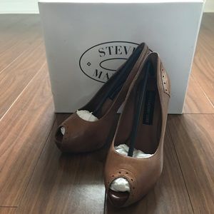 Tan Steve Madden Peep Toe Heels